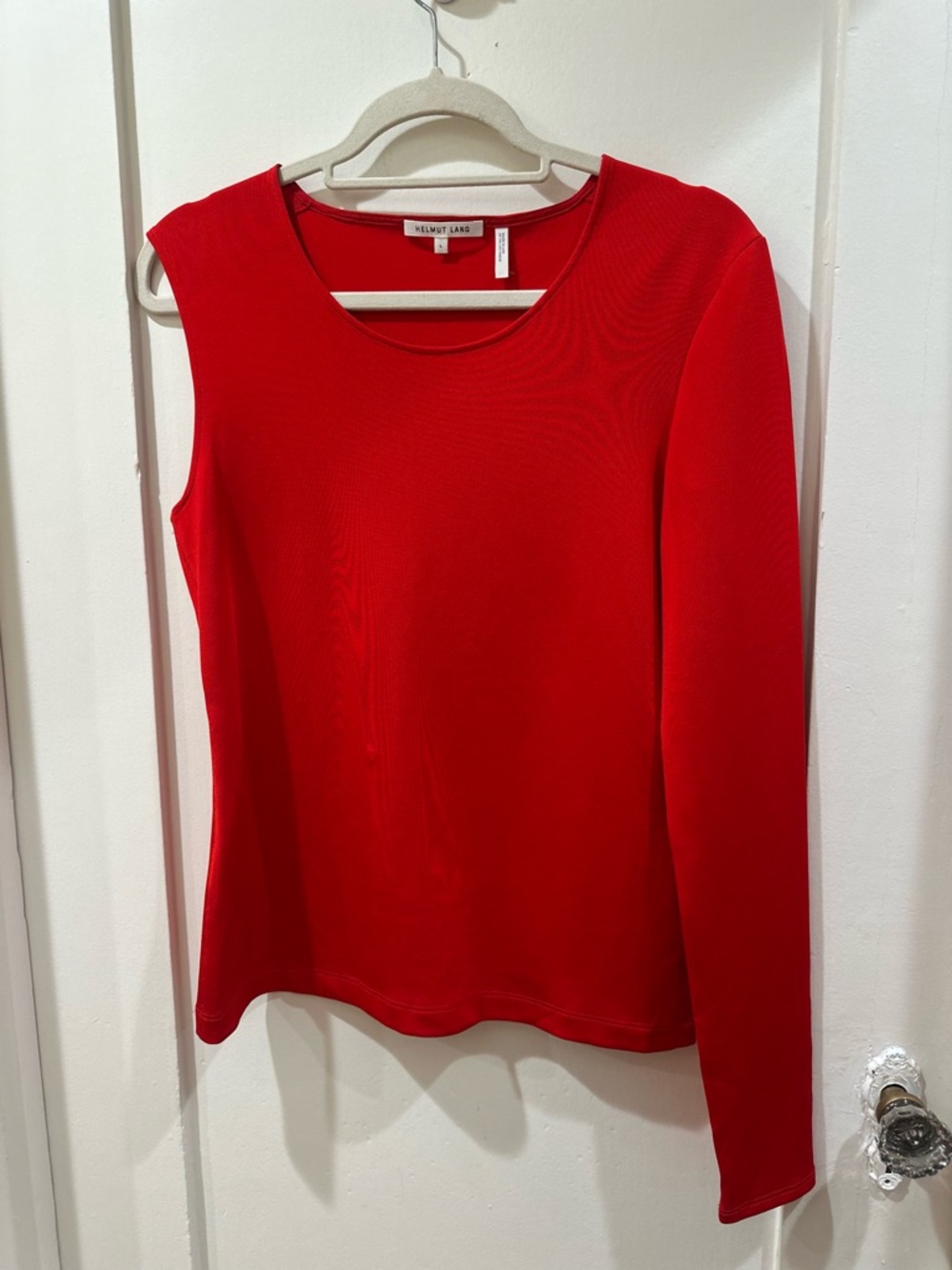 Helmut Lang Red Asymmetric Long-Sleeve Top